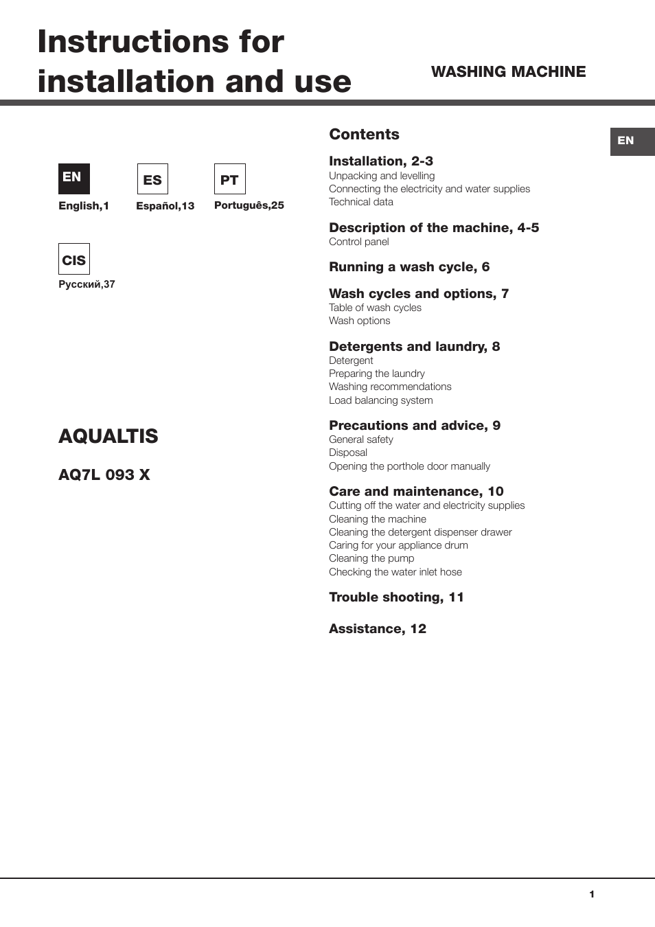 Ariston Aqualtis AQ7L 093 X User Manual | 48 pages