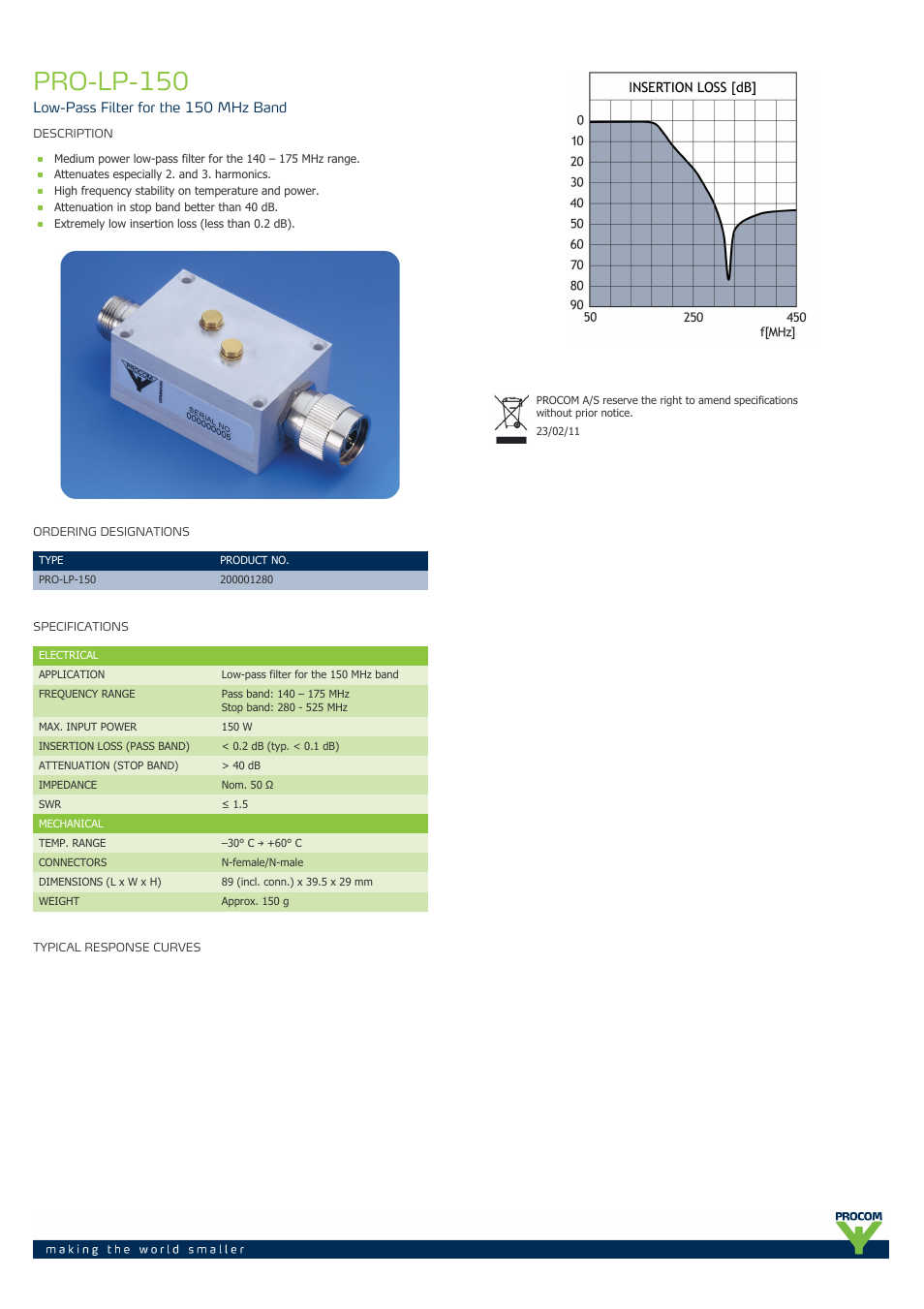 Procom PRO-LP 150 User Manual | 1 page