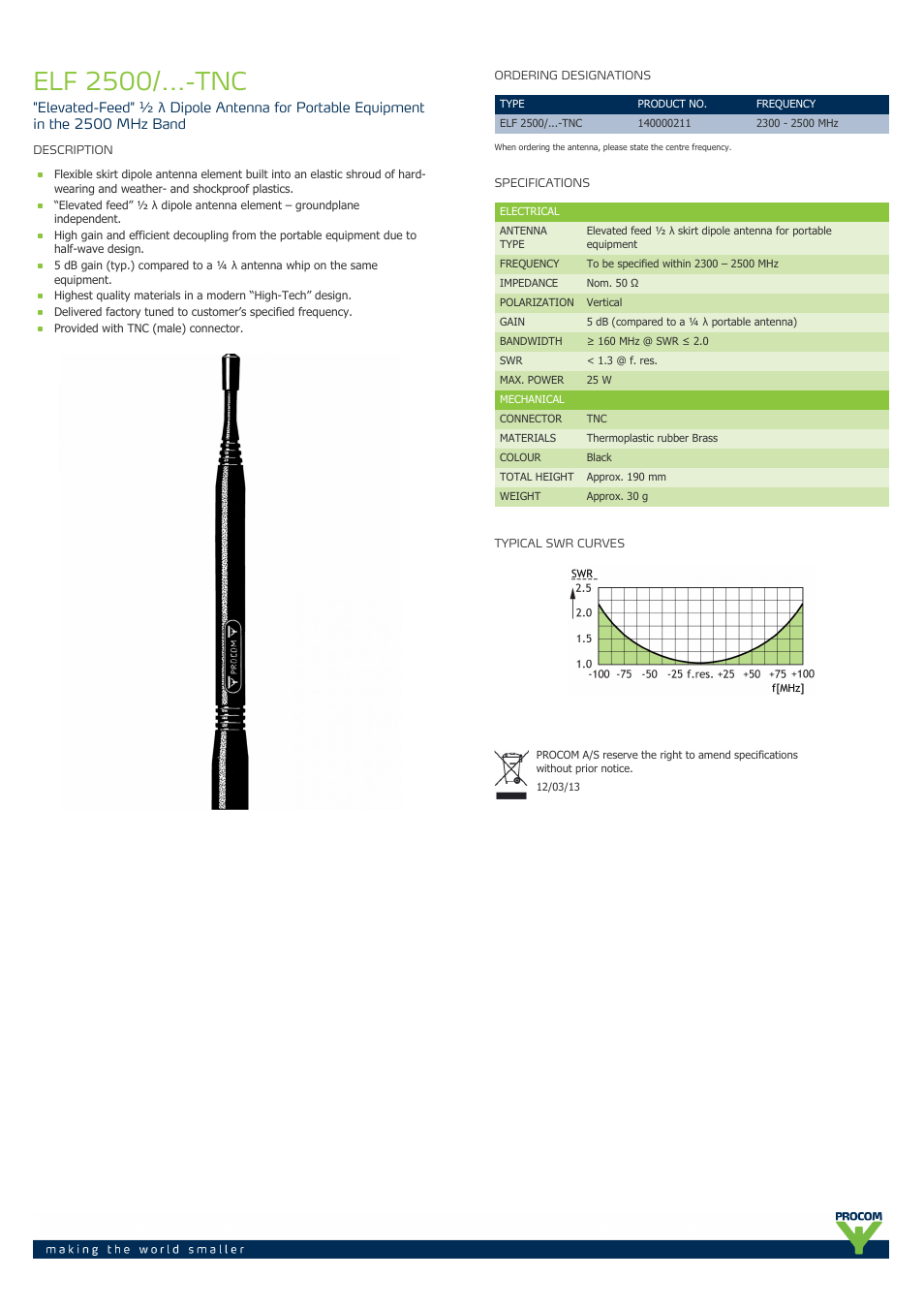 Procom ELF 2500-...-tnc User Manual | 1 page