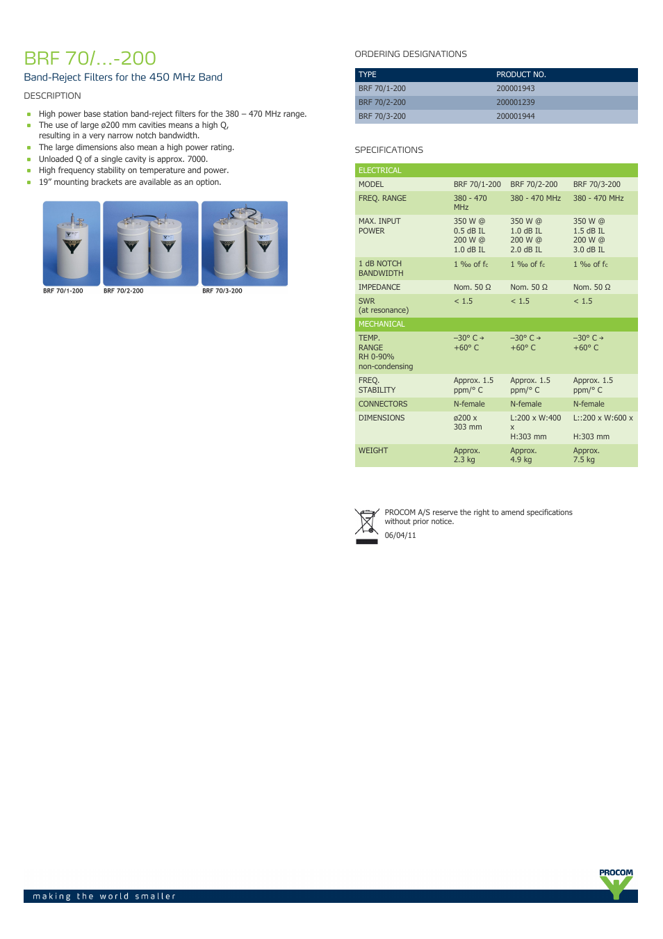 Procom BRF 70-...-200 User Manual | 1 page