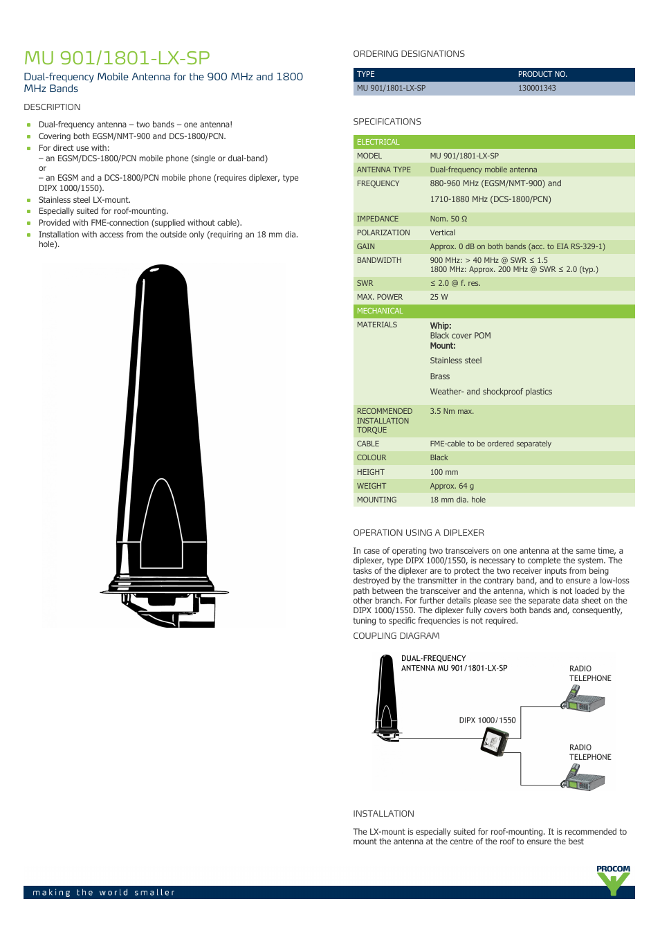 Procom MU 901-1801-lx-sp User Manual | 2 pages
