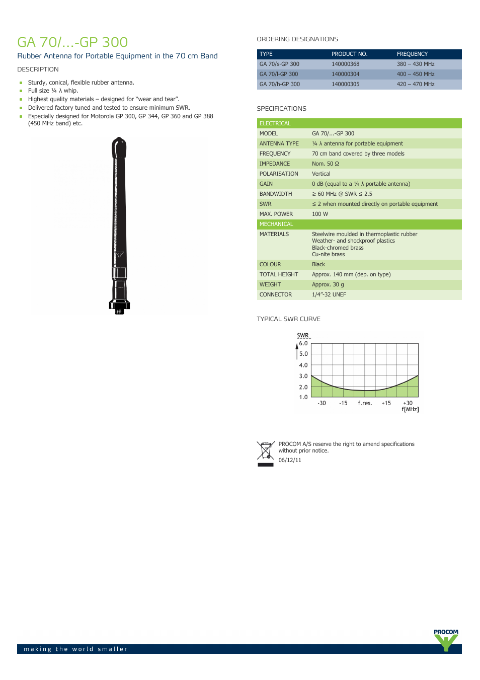 Procom GA 70-...-gp-300 User Manual | 1 page