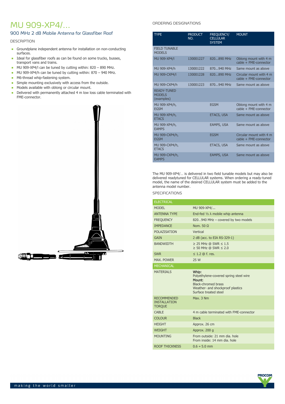 Procom MU 909-xp4-... User Manual | 2 pages