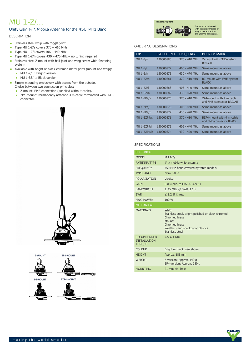 Procom MU 1-z-... User Manual | 2 pages