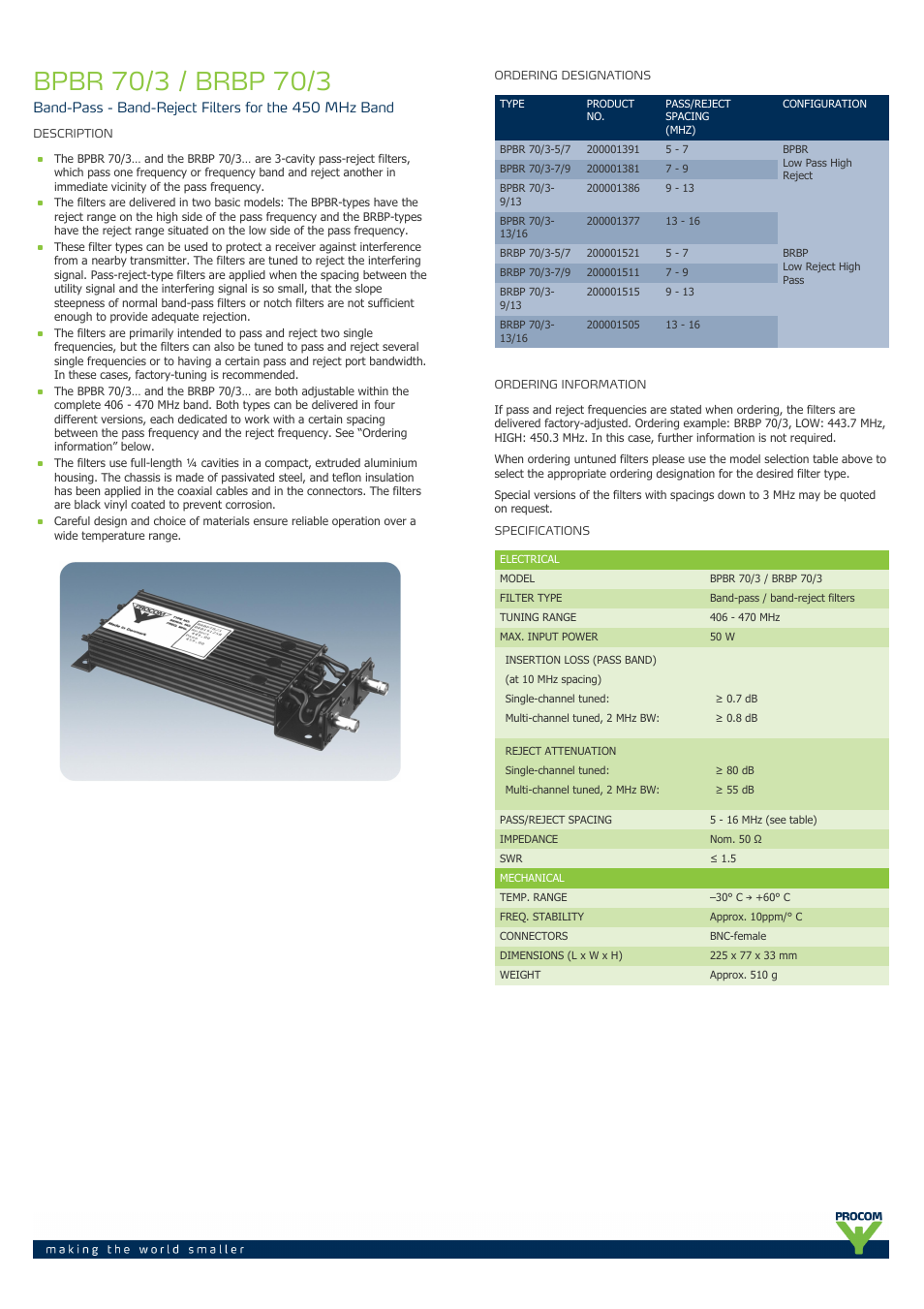 Procom BRBP 70-3 User Manual | 2 pages