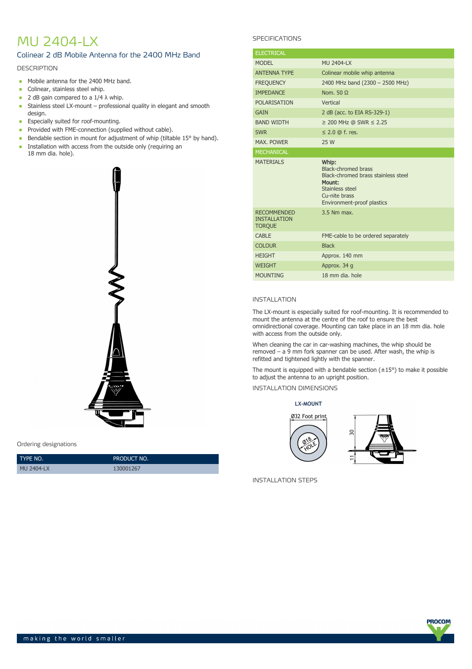 Procom MU 2404-lx User Manual | 2 pages