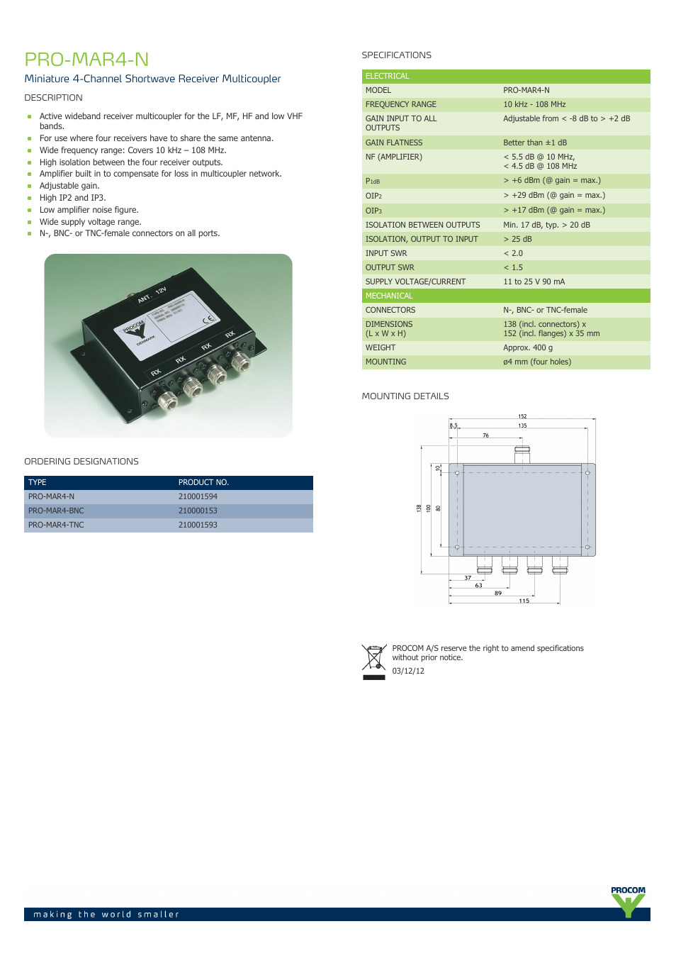 Procom PRO-mar4-n User Manual | 1 page