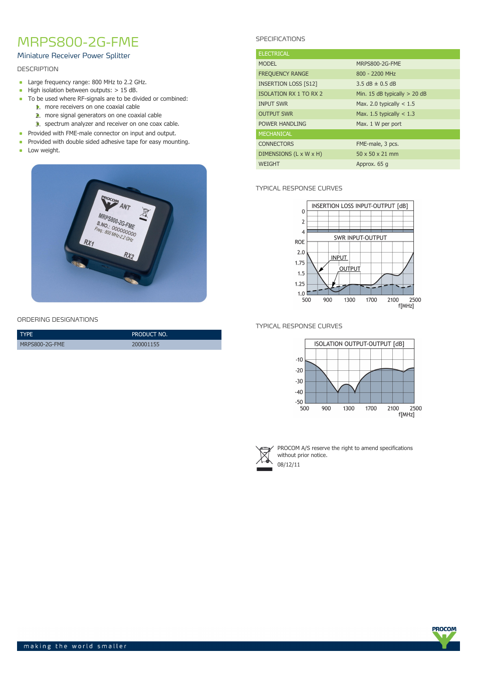 Procom MRPS800-2g-fme User Manual | 1 page