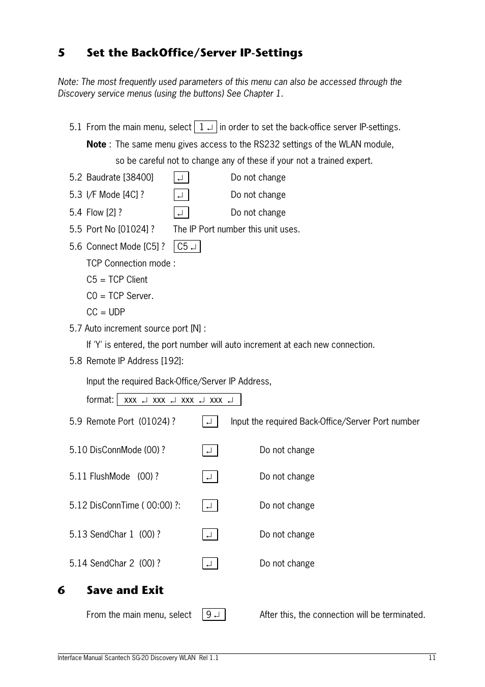 5set the backoffice/server ip-settings, 6save and exit | SCANTECH ID (Champtek company) SG20 User Manual | Page 13 / 15