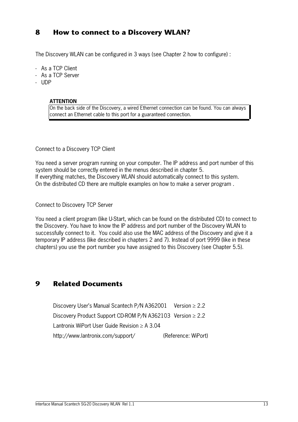 8how to connect to a discovery wlan, 9related documents | SCANTECH ID (Champtek company) SG20 User Manual | Page 15 / 15