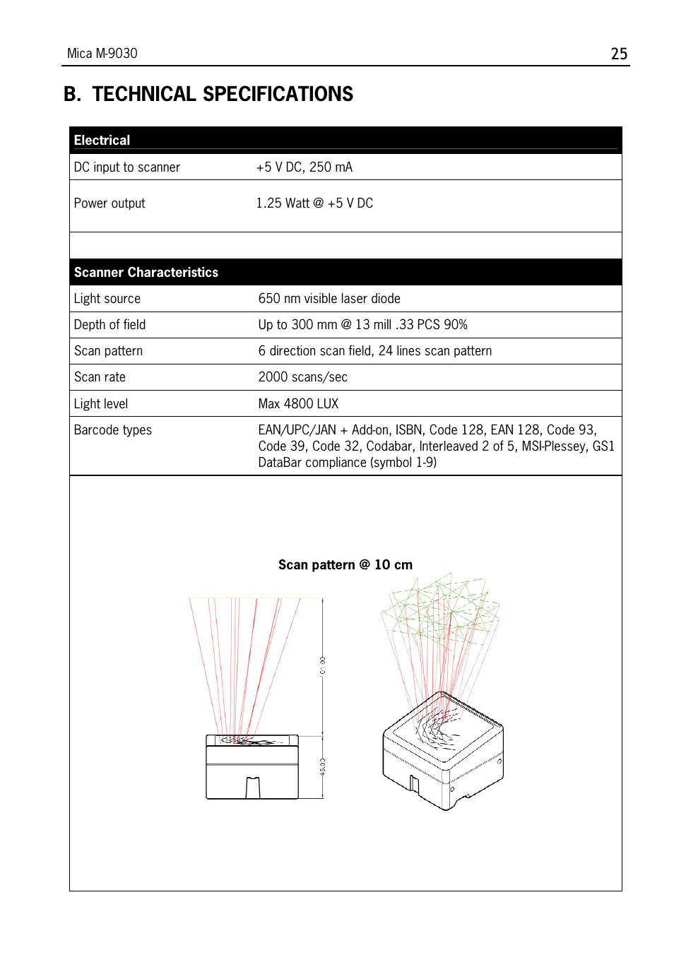 Technical specifications, B. technical specifications | SCANTECH ID (Champtek company) M-9030 User Manual | Page 31 / 36