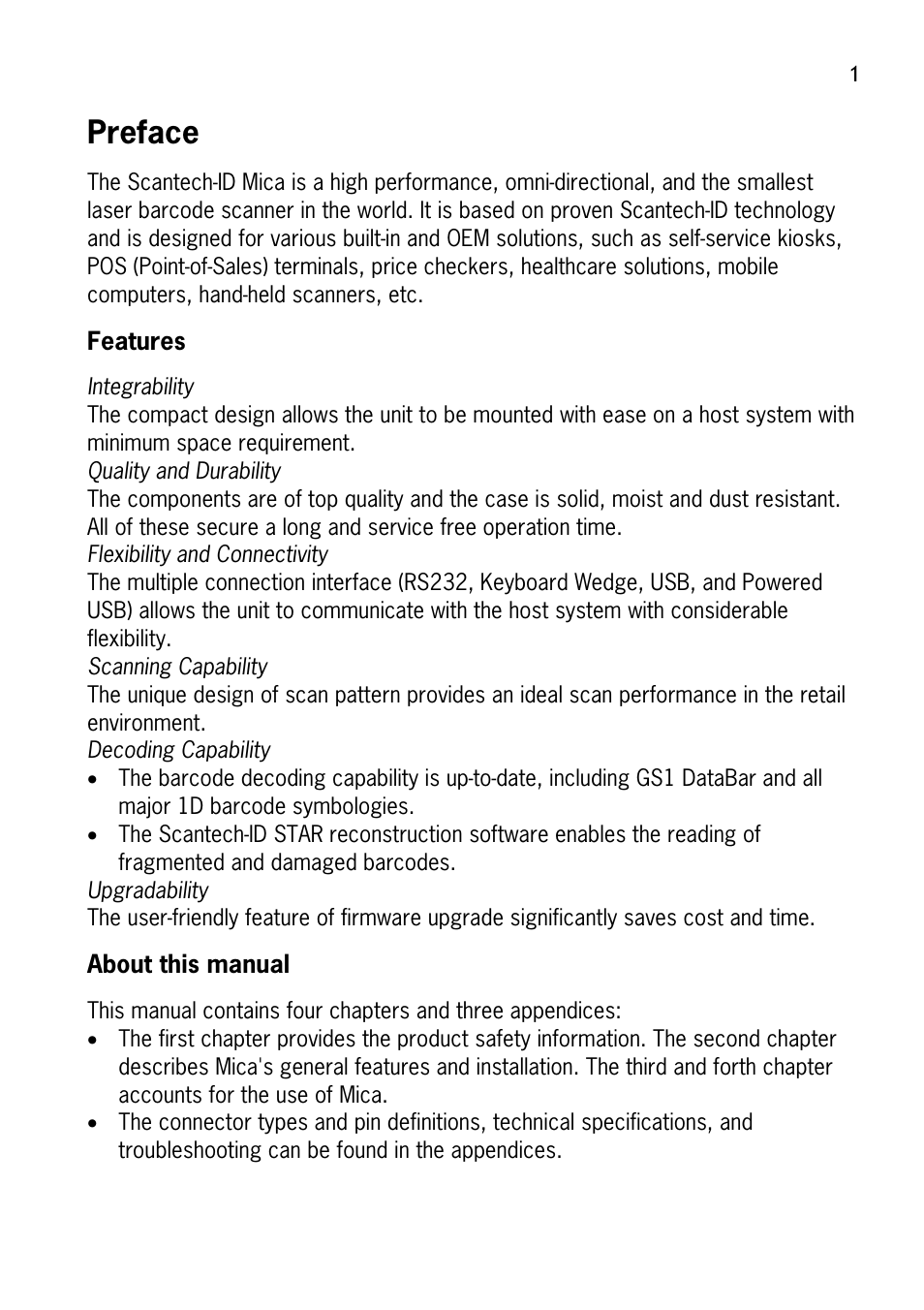 Preface, Features, About this manual | SCANTECH ID (Champtek company) M-9030 User Manual | Page 7 / 36