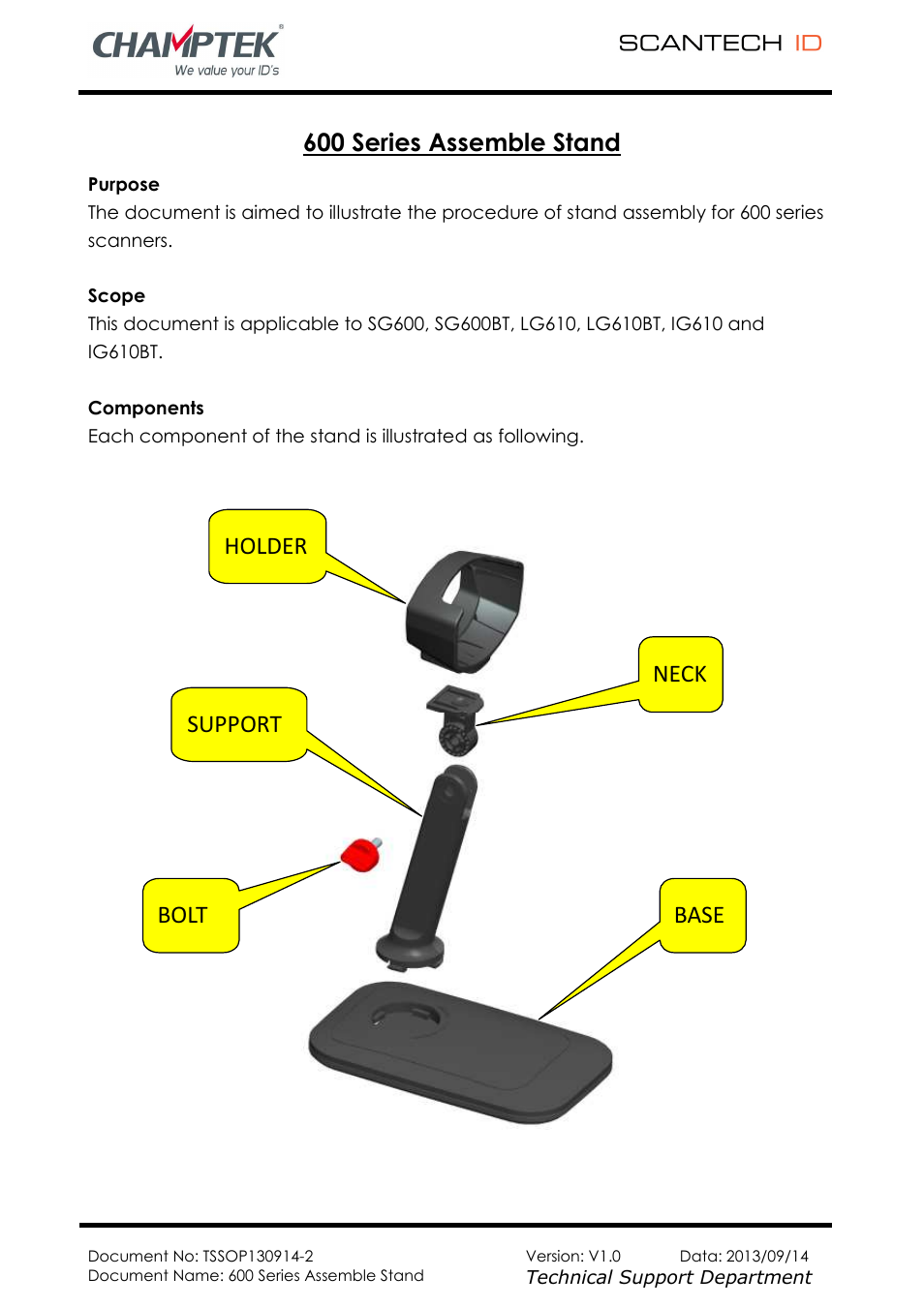 SCANTECH ID (Champtek company) LG610BT User Manual | 3 pages