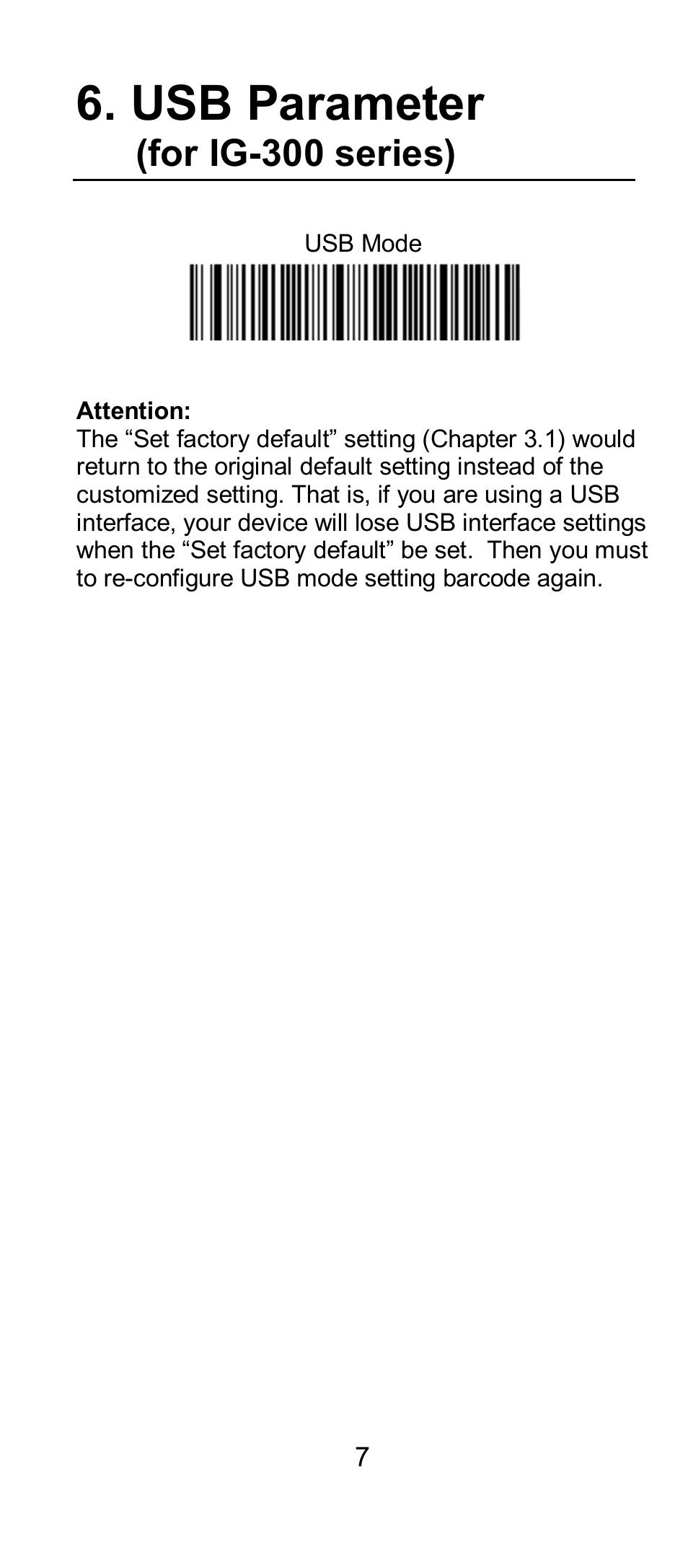 Usb parameter, For ig-300 series) | SCANTECH ID (Champtek company) IG300 User Manual | Page 10 / 22