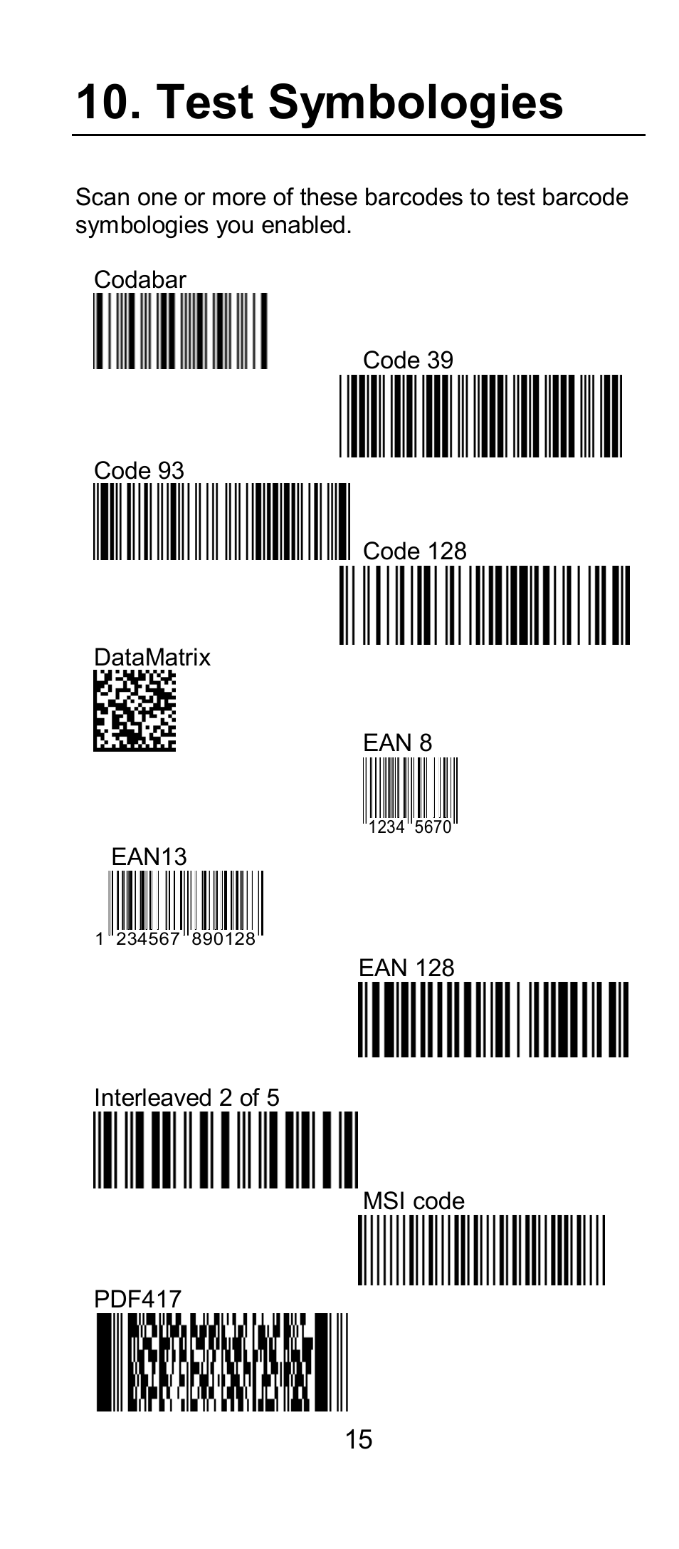 Test symbologies | SCANTECH ID (Champtek company) IG300 User Manual | Page 18 / 22
