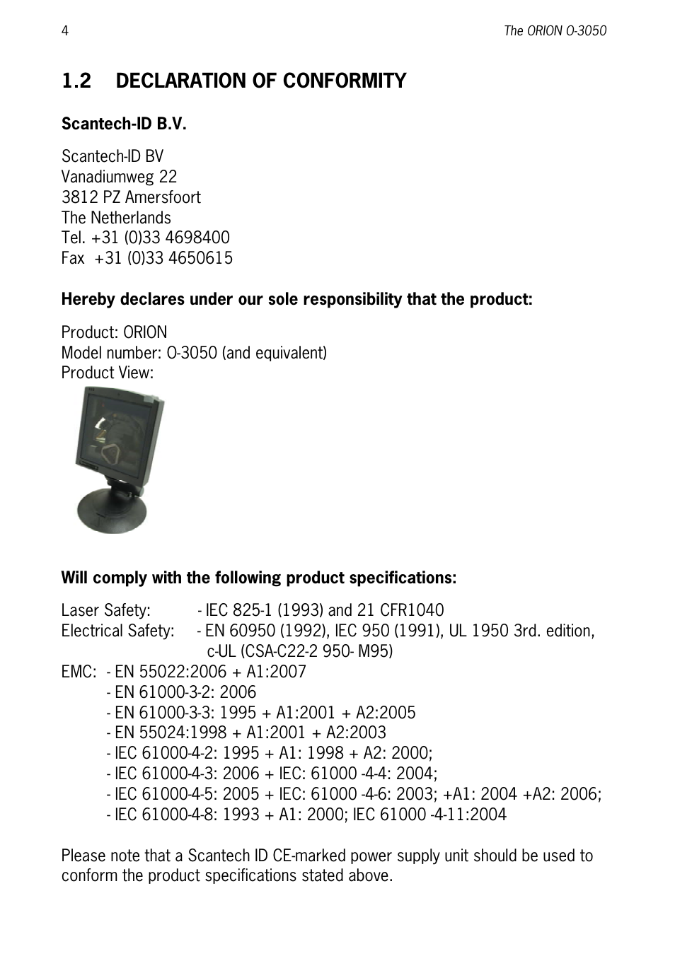 2 declaration of conformity | SCANTECH ID (Champtek company) ORION O-3050 User Manual | Page 12 / 41