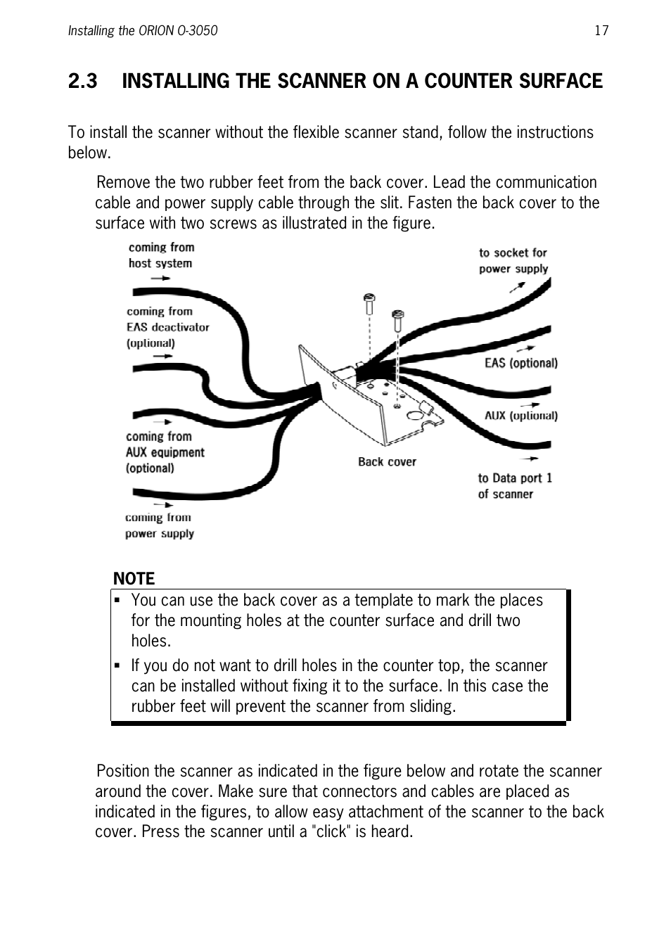 3 installing the scanner on a counter surface | SCANTECH ID (Champtek company) ORION O-3050 User Manual | Page 25 / 41