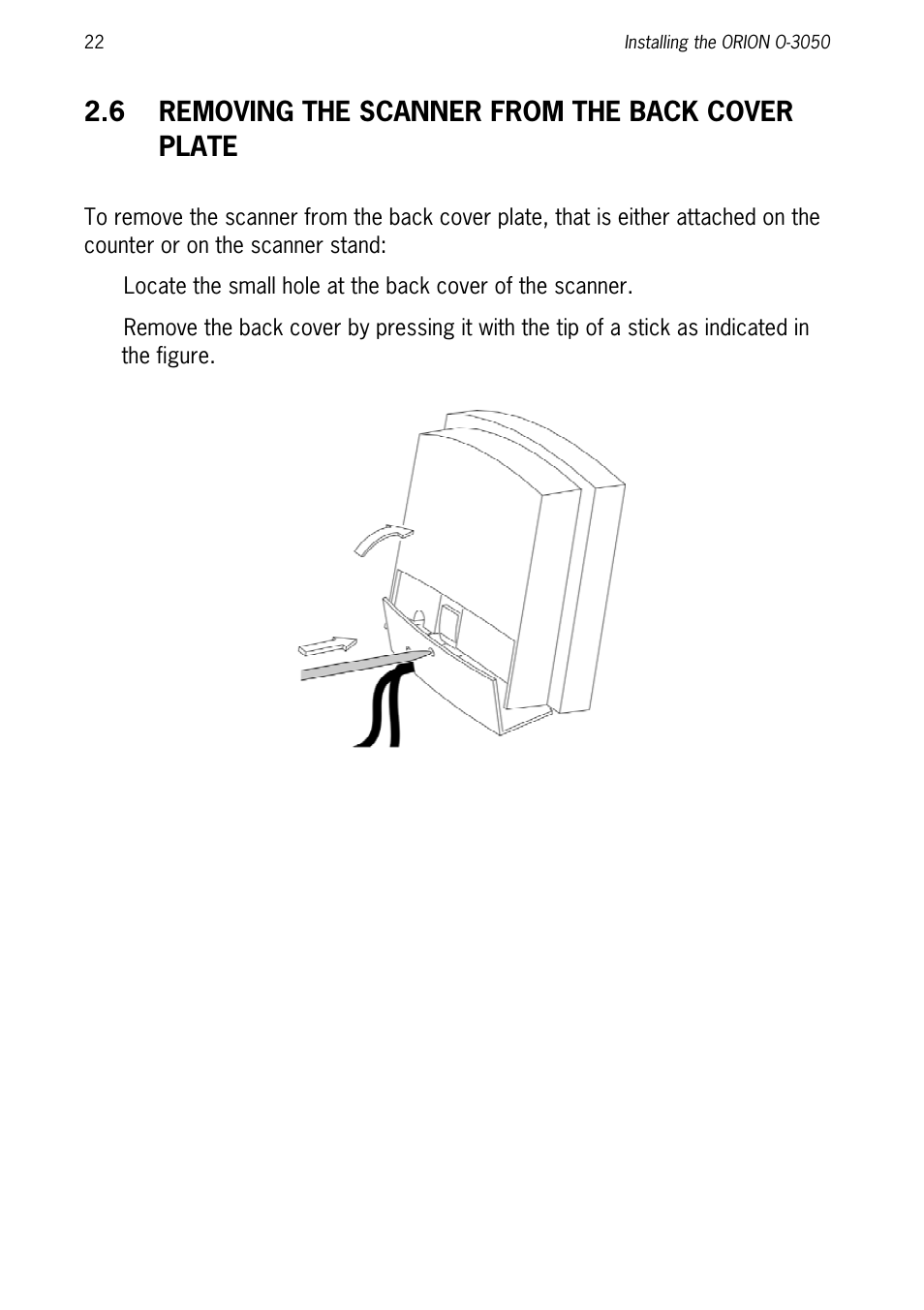 6 removing the scanner from the back cover plate | SCANTECH ID (Champtek company) ORION O-3050 User Manual | Page 30 / 41