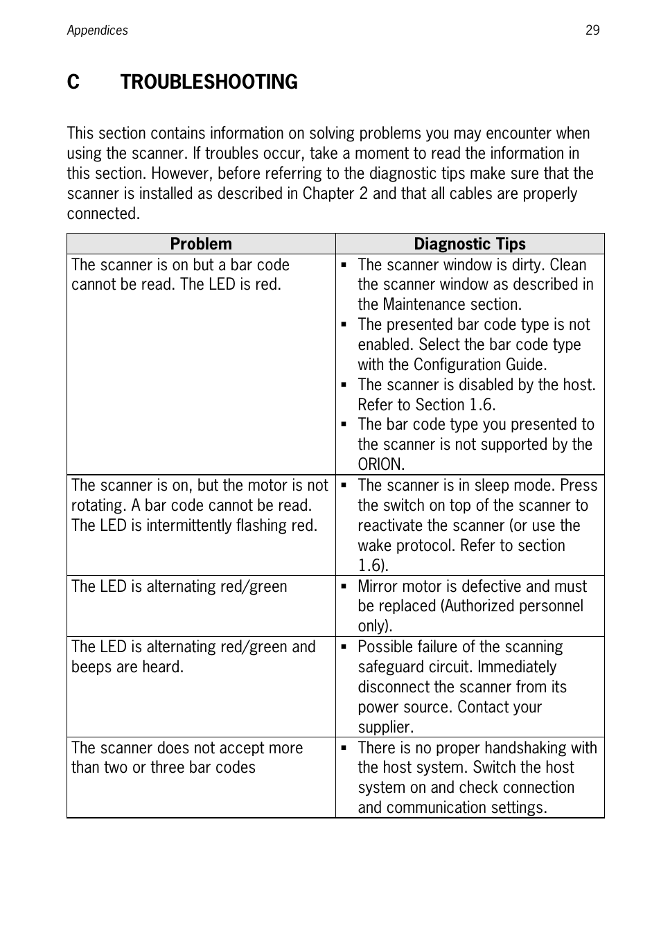 Ctroubleshooting | SCANTECH ID (Champtek company) ORION O-3050 User Manual | Page 37 / 41