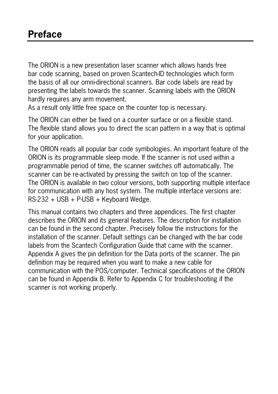 Preface | SCANTECH ID (Champtek company) ORION O-3050 User Manual | Page 7 / 41