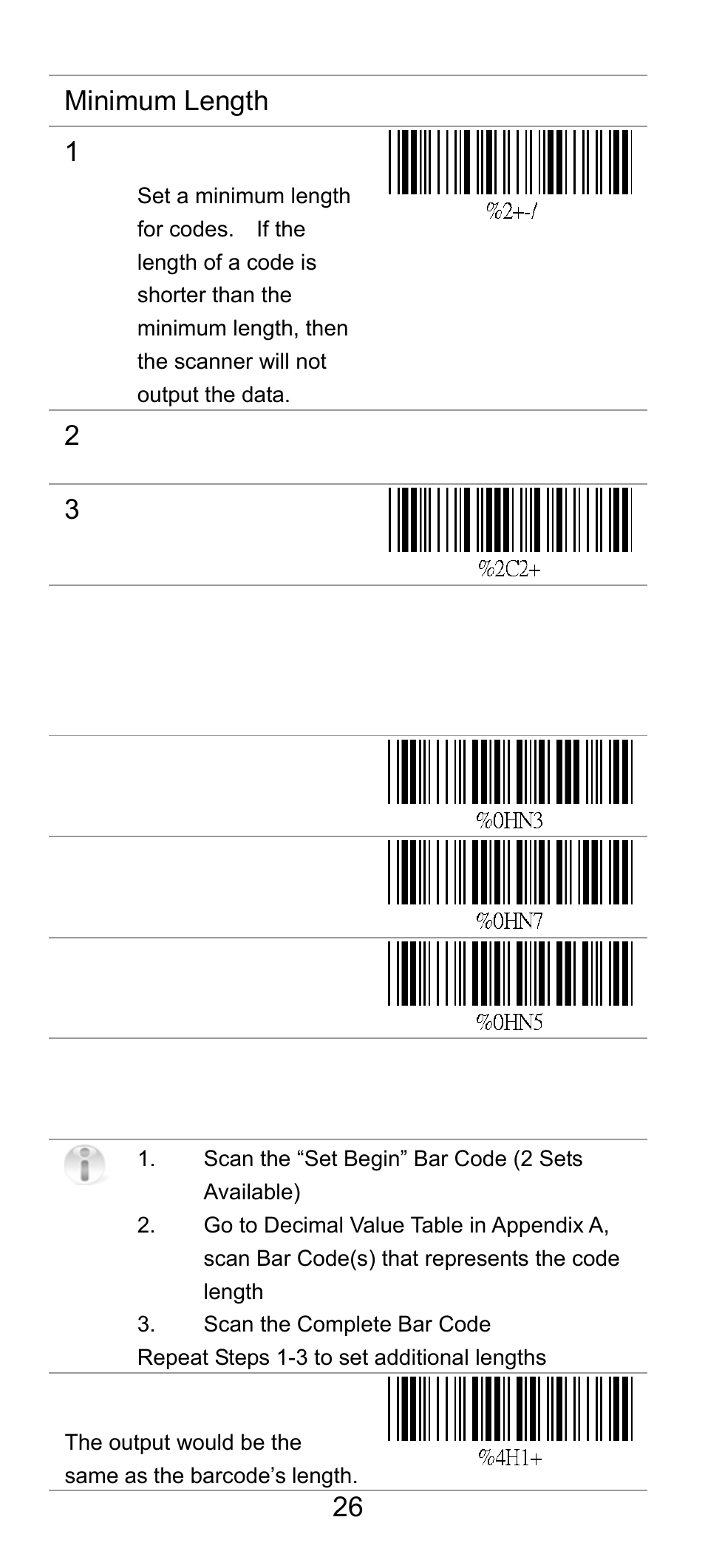 26 minimum length, 8 industrial 25, Check digit transmission | Setup code length | SCANTECH ID (Champtek company) SG300RFM User Manual | Page 30 / 73