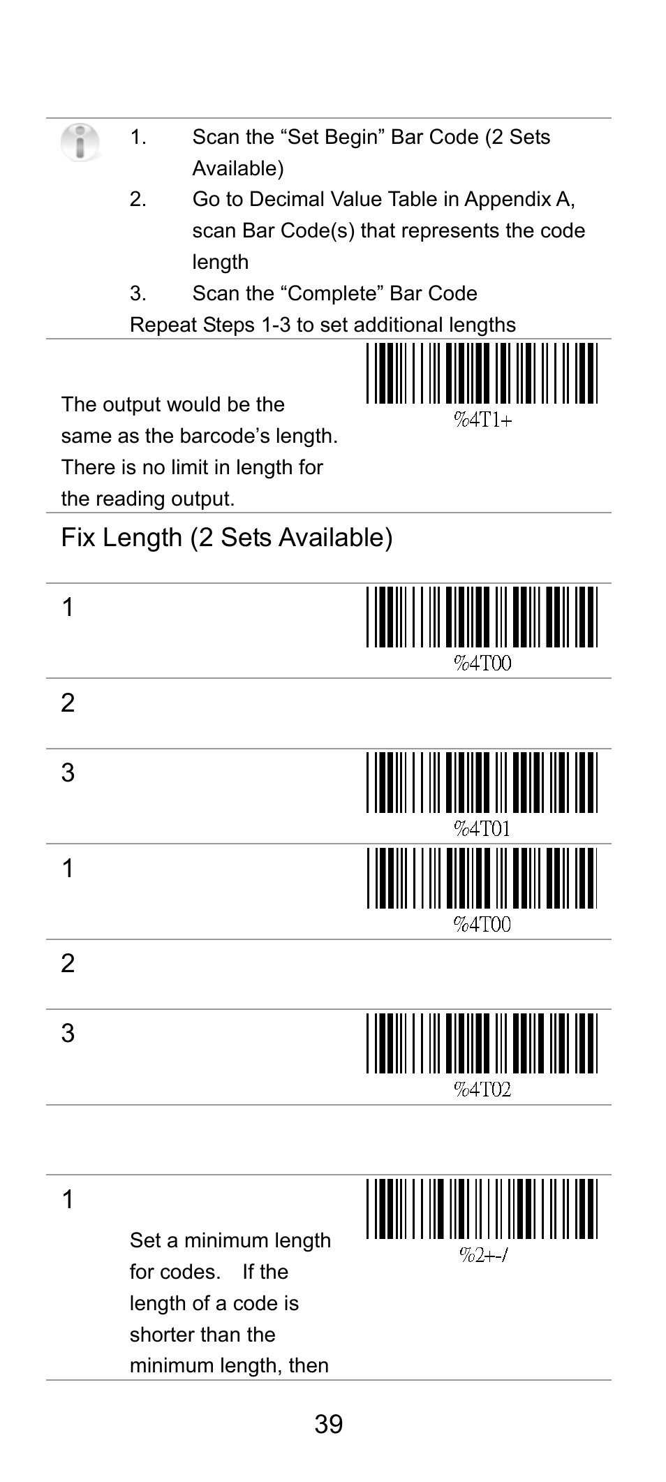 Setup code length, Fix length (2 sets available) 1 | SCANTECH ID (Champtek company) SG300RFM User Manual | Page 43 / 73