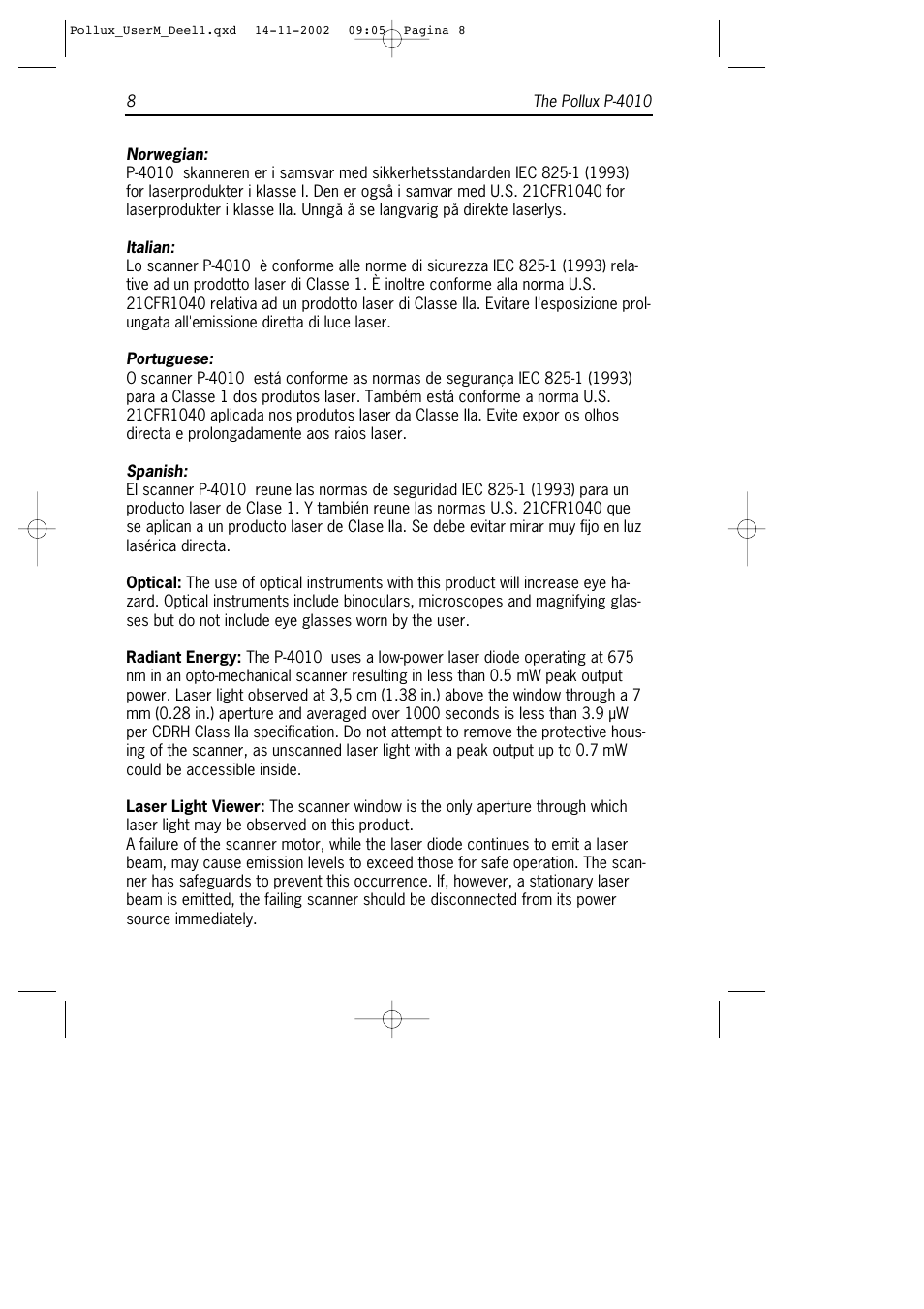 SCANTECH ID (Champtek company) Pollux P-4010 User Manual | Page 14 / 40