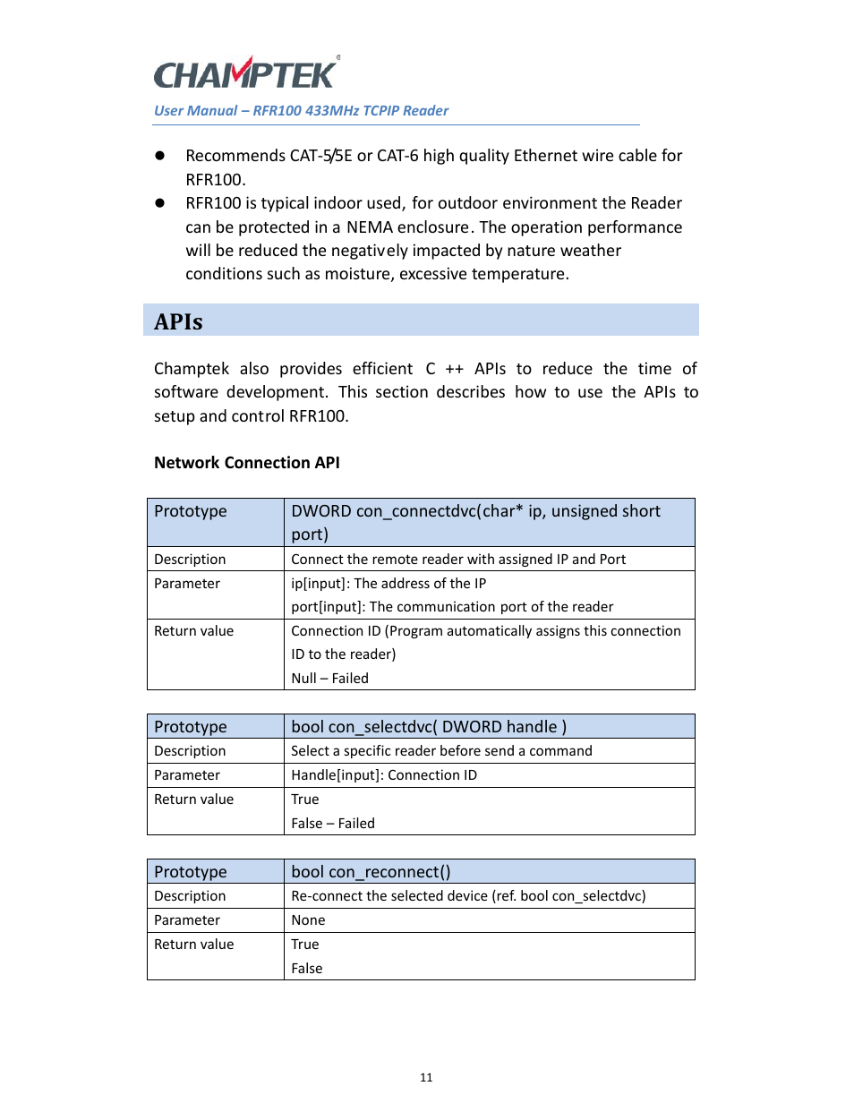 Apis | SCANTECH ID (Champtek company) RFR100 User Manual | Page 11 / 16