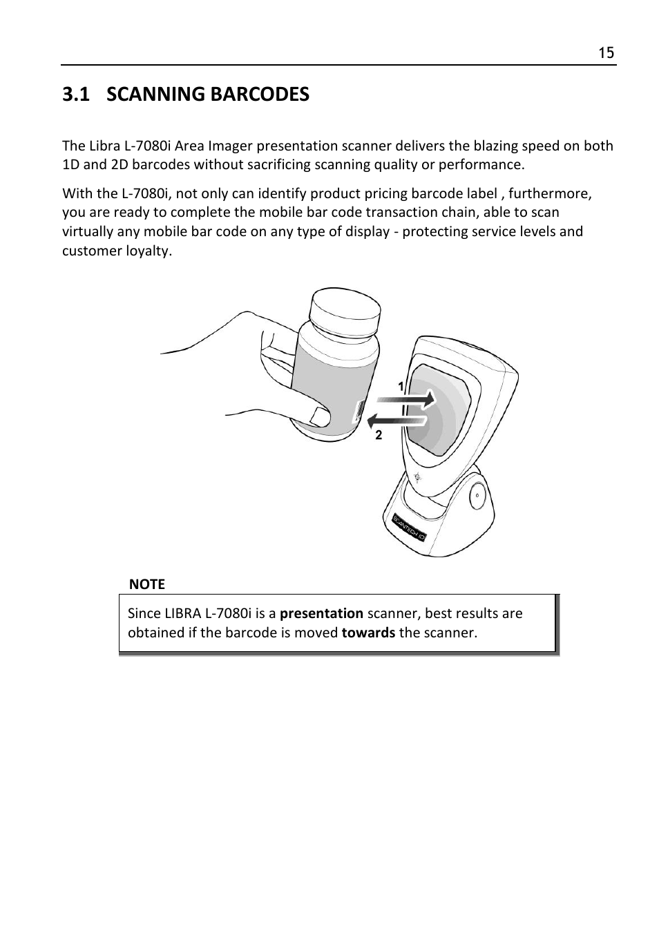 Scanning barcodes, 1 scanning barcodes | SCANTECH ID (Champtek company) LIBRA L-7080i User Manual | Page 21 / 36