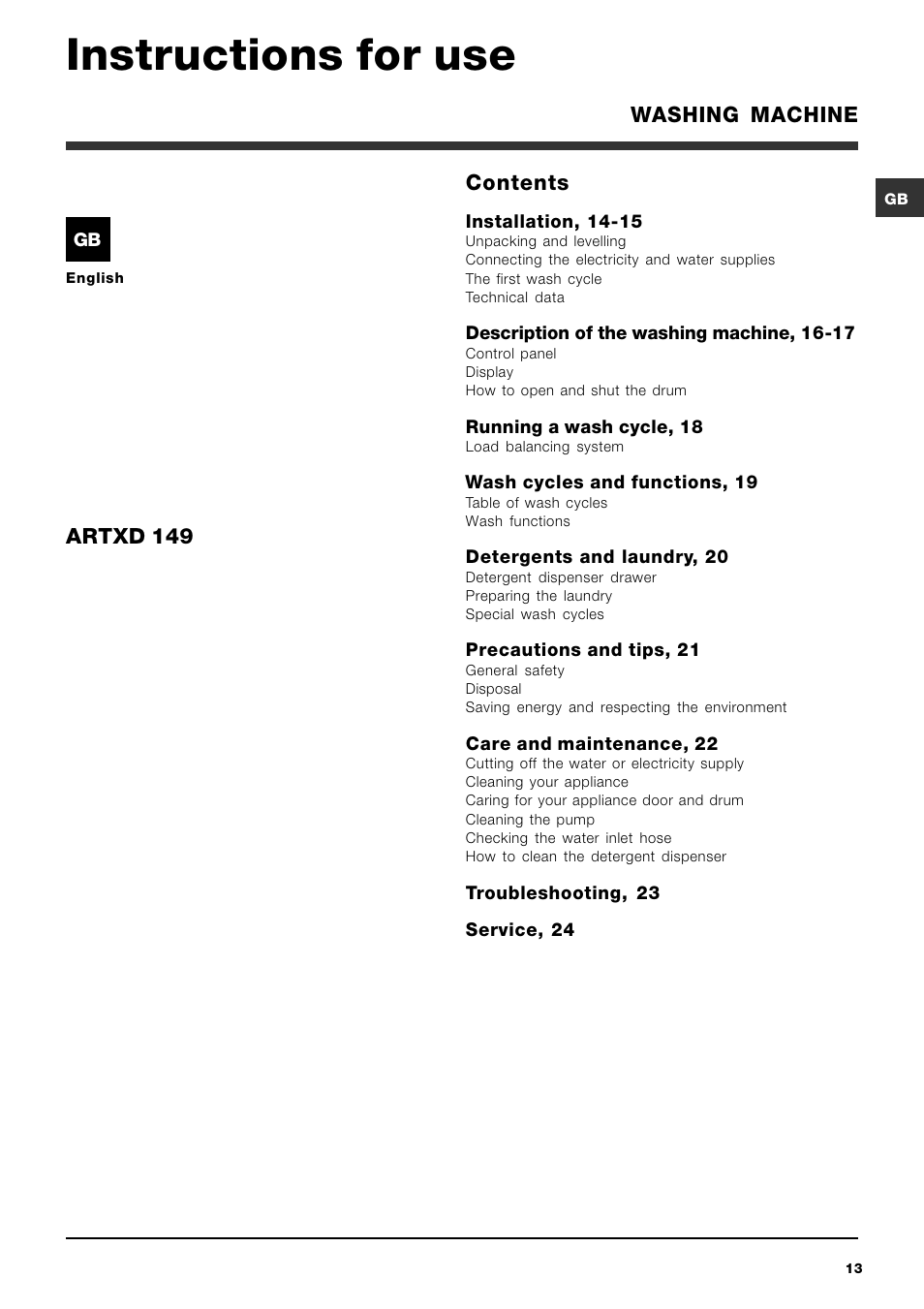 Ariston ARTXD 149 User Manual | Page 13 / 84