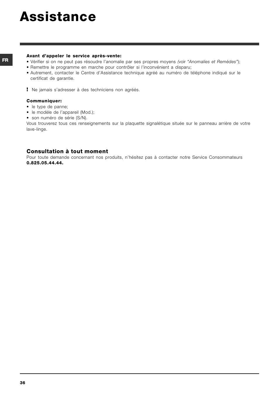Assistance | Ariston ARTXD 149 User Manual | Page 36 / 84
