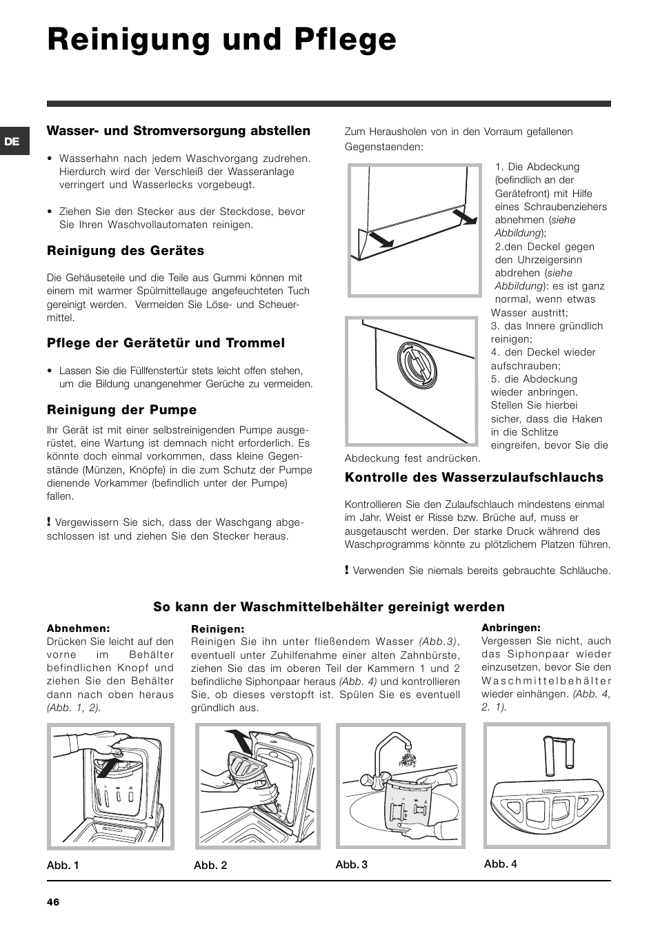 Reinigung und pflege | Ariston ARTXD 149 User Manual | Page 46 / 84