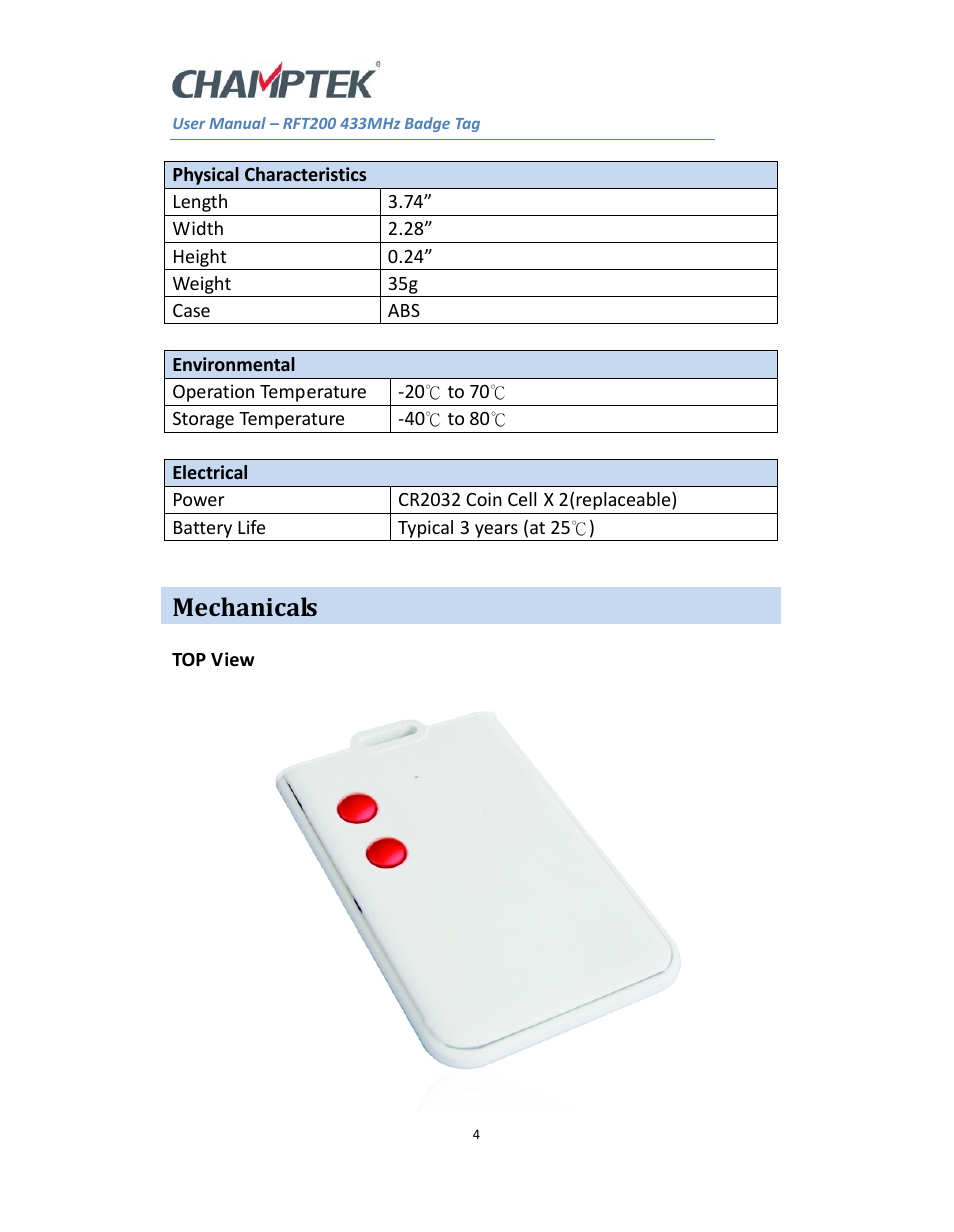 Mechanicals | SCANTECH ID (Champtek company) RFT200 User Manual | Page 4 / 5