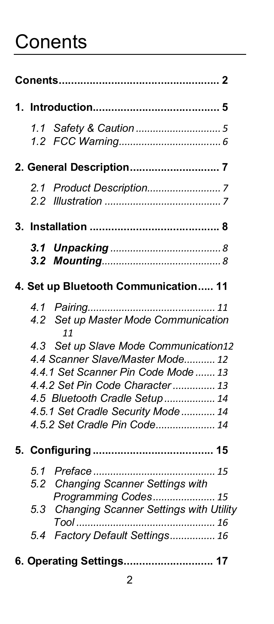 Conents | SCANTECH ID (Champtek company) IG300BT User Manual | Page 2 / 58