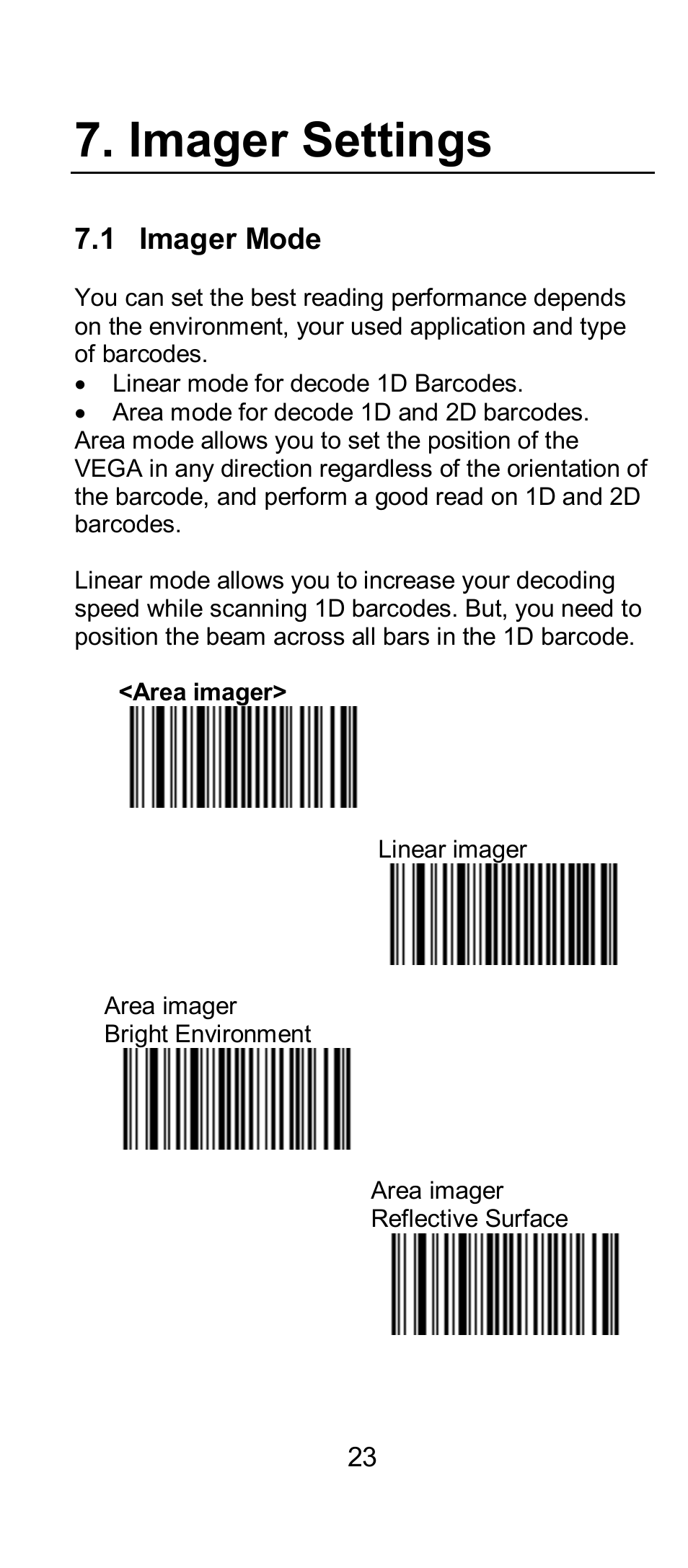 Imager settings, 1 imager mode | SCANTECH ID (Champtek company) IG300BT User Manual | Page 23 / 58