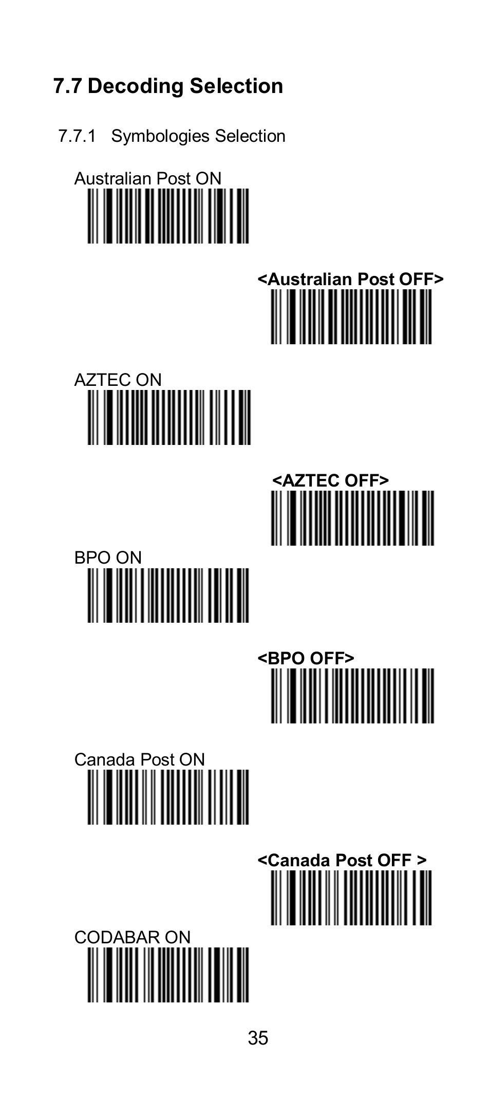 7 decoding selection | SCANTECH ID (Champtek company) IG300BT User Manual | Page 35 / 58