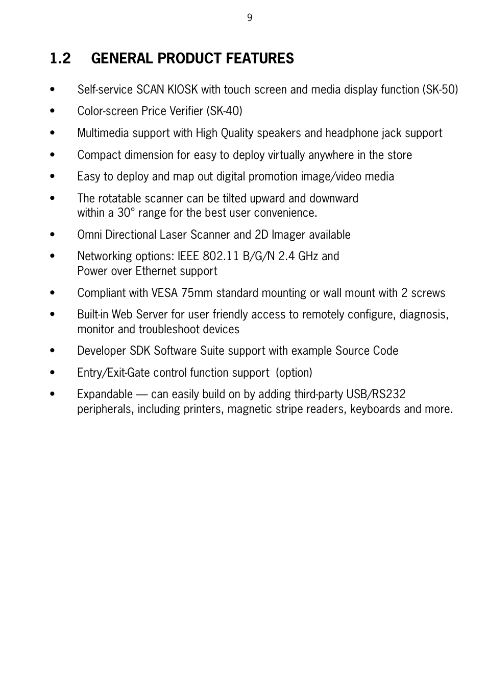 2 general product features | SCANTECH ID (Champtek company) Scan Kiosk SK-40 User Manual | Page 13 / 40