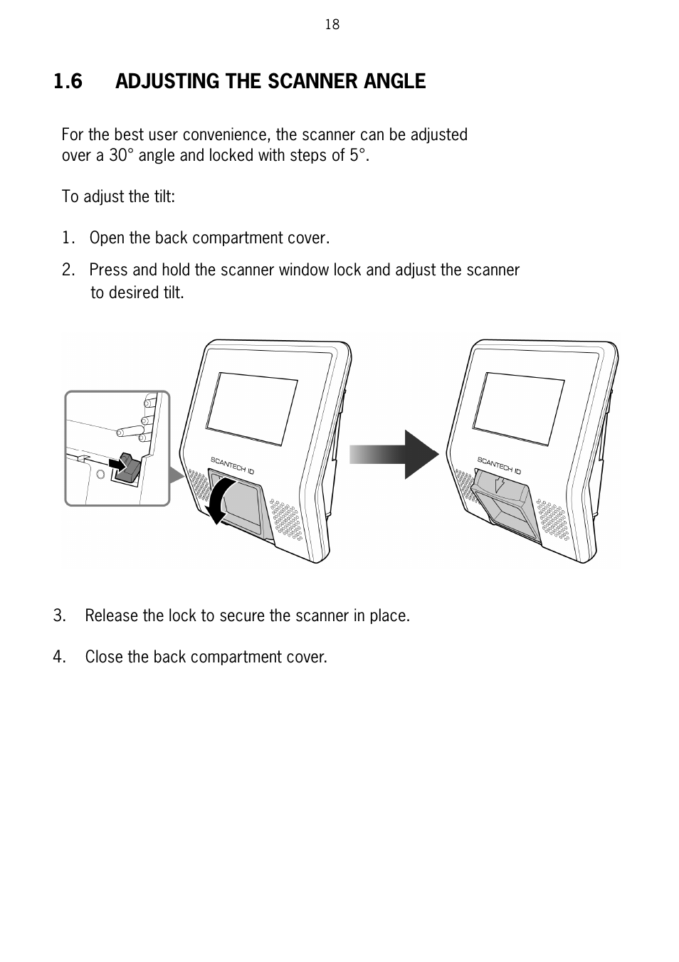 6 adjusting the scanner angle | SCANTECH ID (Champtek company) Scan Kiosk SK-40 User Manual | Page 22 / 40