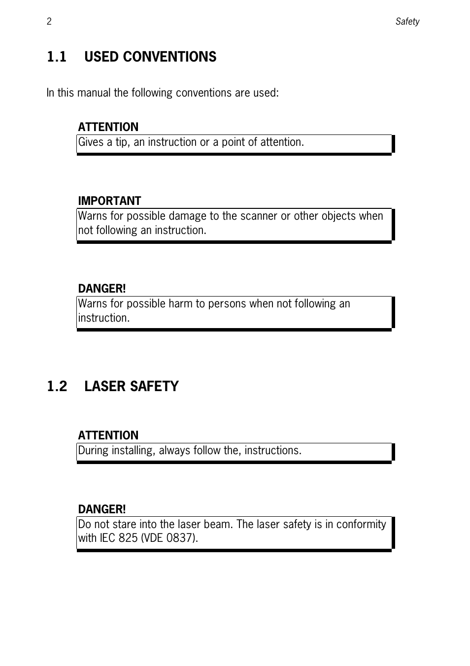 1 used conventions, 2 laser safety, Used conventions | Laser safety | SCANTECH ID (Champtek company) Discovery SG-20 User Manual | Page 10 / 132