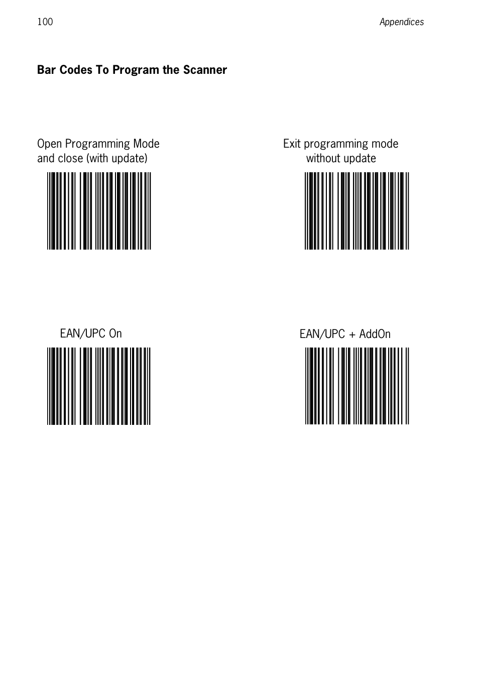 Bar codes to program the scanner | SCANTECH ID (Champtek company) Discovery SG-20 User Manual | Page 108 / 132