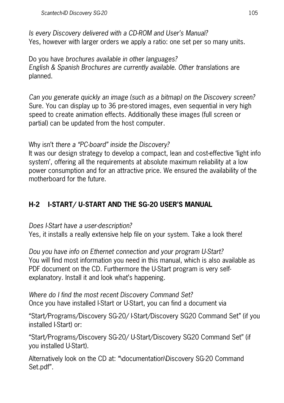 H-2 i-start/ u-start and the sg-20 user’s manual | SCANTECH ID (Champtek company) Discovery SG-20 User Manual | Page 113 / 132