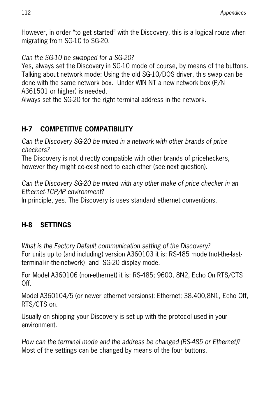 H-7 competitive compatibility, H-8 settings | SCANTECH ID (Champtek company) Discovery SG-20 User Manual | Page 120 / 132