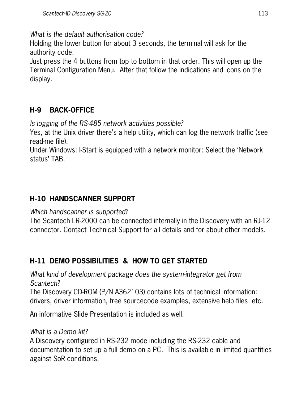 H-9 back-office, H-10 handscanner support | SCANTECH ID (Champtek company) Discovery SG-20 User Manual | Page 121 / 132