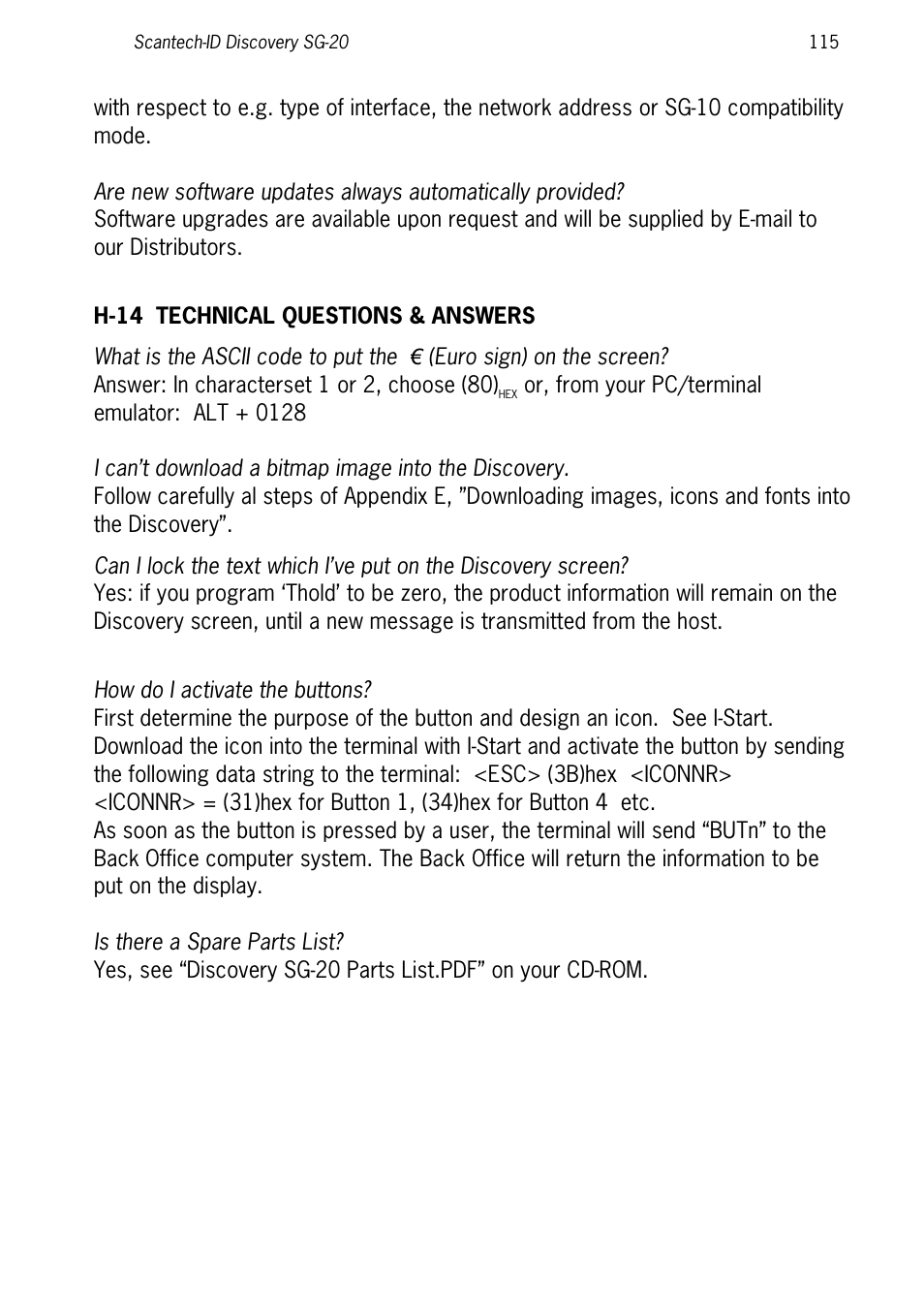 H-14 technical questions & answers | SCANTECH ID (Champtek company) Discovery SG-20 User Manual | Page 123 / 132