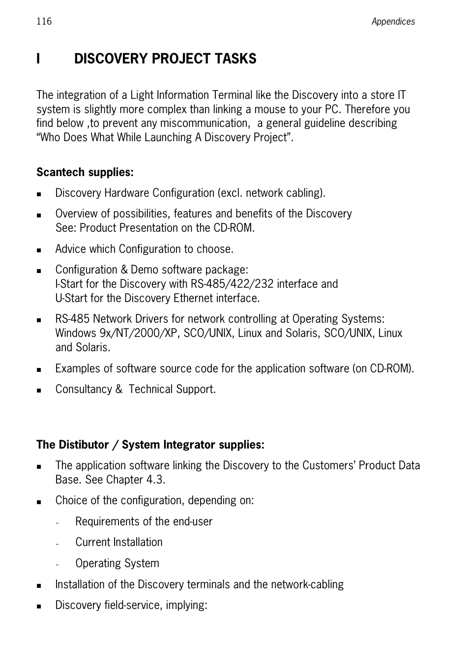 Scantech supplies, The distibutor / system integrator supplies, Discovery project tasks | Idiscovery project tasks | SCANTECH ID (Champtek company) Discovery SG-20 User Manual | Page 124 / 132