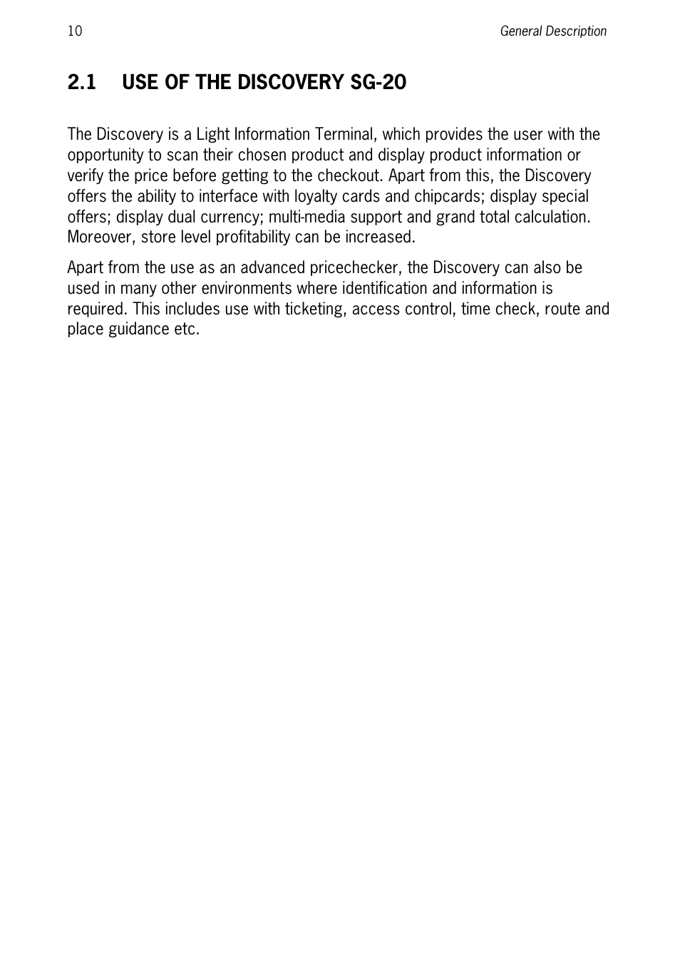 1 use of the discovery sg-20, Use of the discovery sg-20 | SCANTECH ID (Champtek company) Discovery SG-20 User Manual | Page 18 / 132