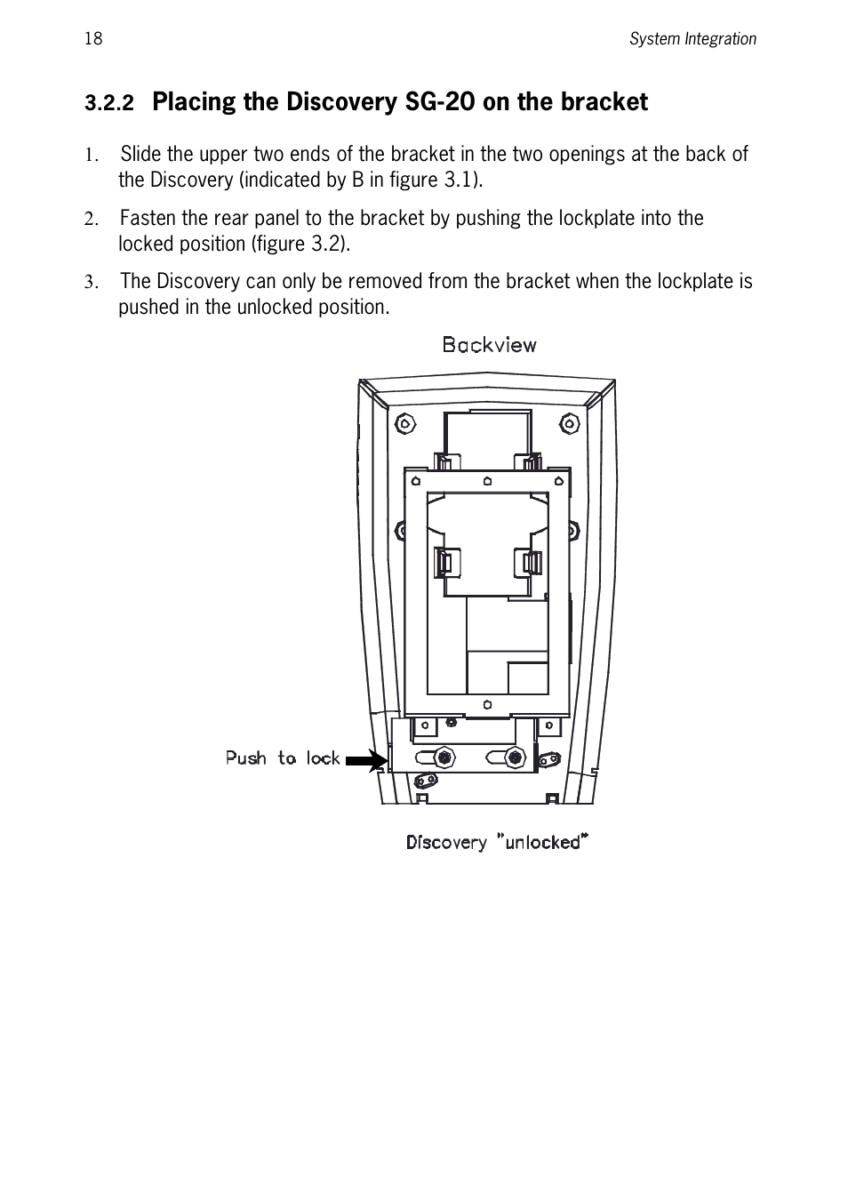 2 placing the discovery sg-20 on the bracket, Placing the discovery sg-20 on the bracket | SCANTECH ID (Champtek company) Discovery SG-20 User Manual | Page 26 / 132