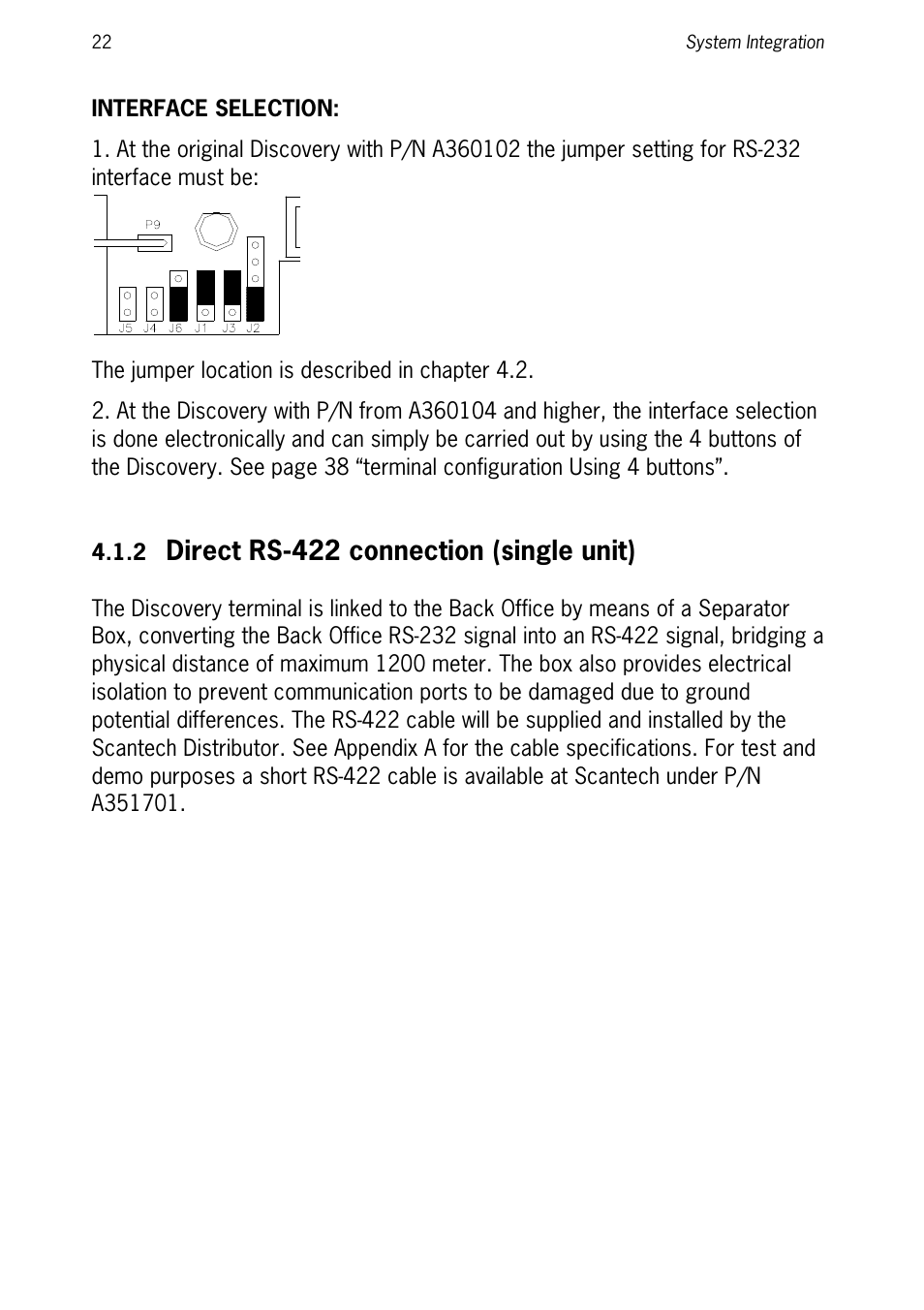 Interface selection, 2 direct rs-422 connection (single unit), Direct rs-422 connection (single unit) | SCANTECH ID (Champtek company) Discovery SG-20 User Manual | Page 30 / 132