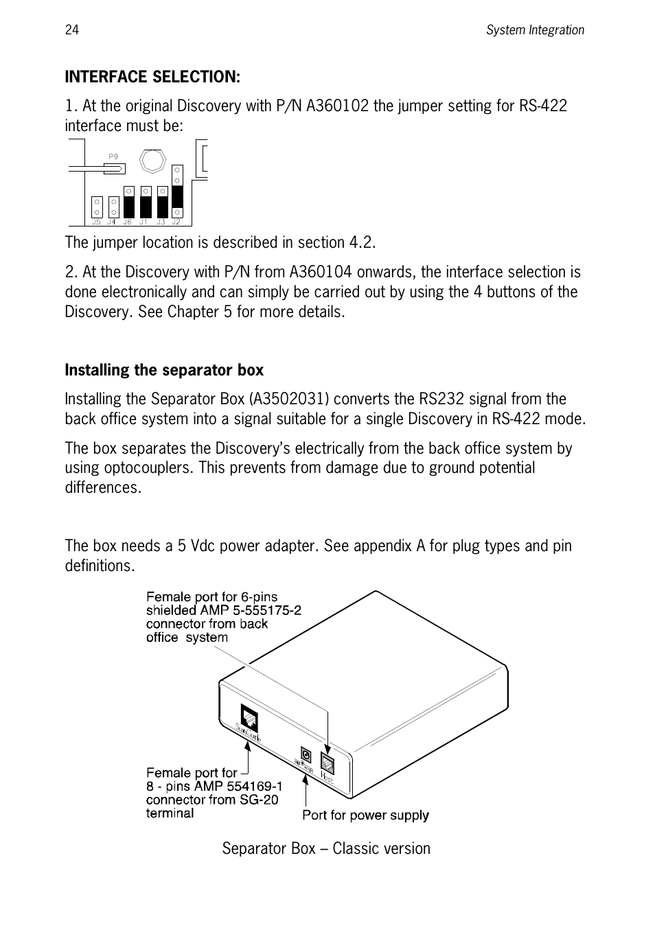 Interface selection, Installing the separator box | SCANTECH ID (Champtek company) Discovery SG-20 User Manual | Page 32 / 132