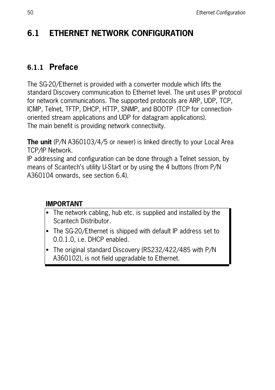 1 ethernet network configuration, 1 preface, Ethernet network configuration | Preface | SCANTECH ID (Champtek company) Discovery SG-20 User Manual | Page 58 / 132